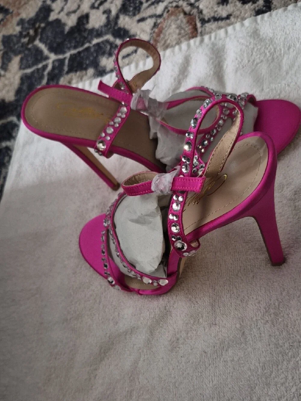 Fuchsia Crystal-Strap Evening Sandals - Picture 6 of 7